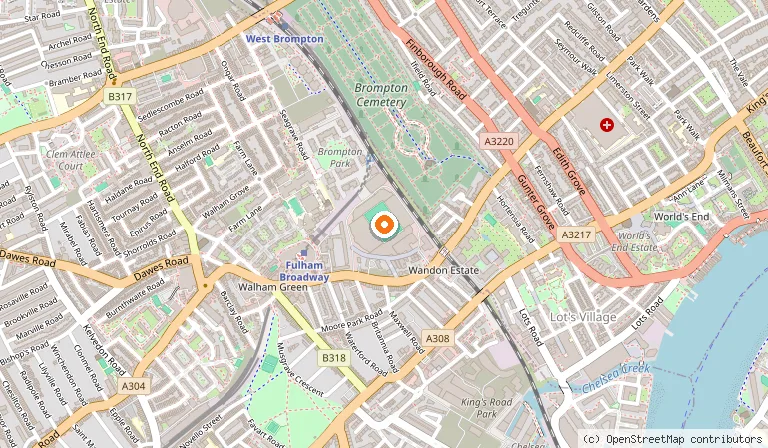 Map showing the location of Stamford Bridge in London