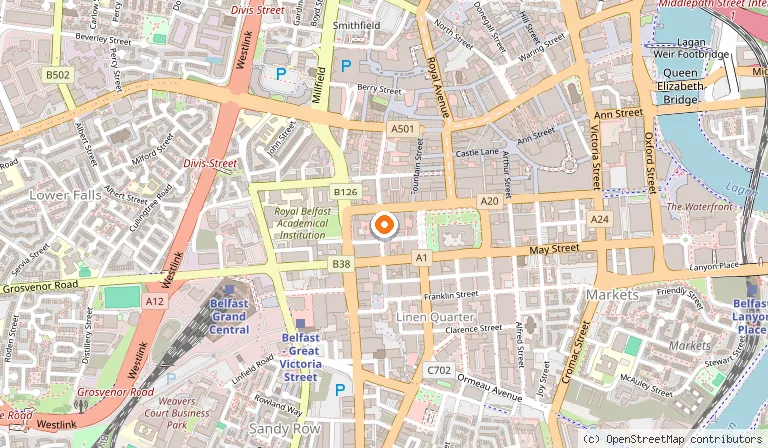 Map showing the location of Stix and Stones City Centre in Belfast