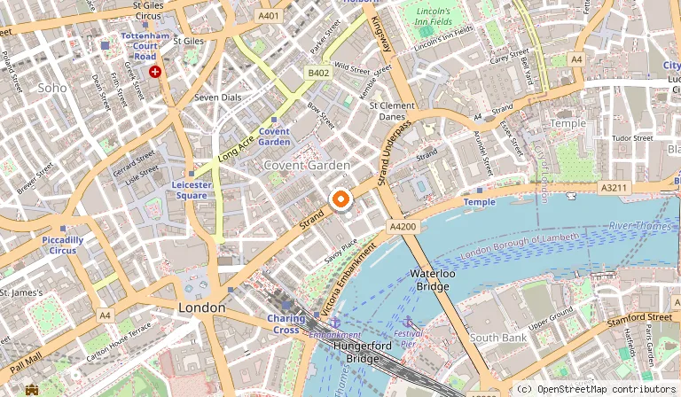 Map showing the location of Strand Palace in London