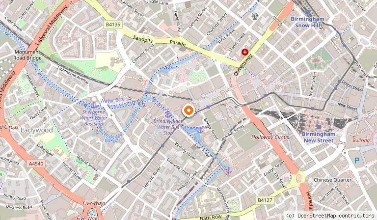 Map showing the location of Symphony Hall in Birmingham