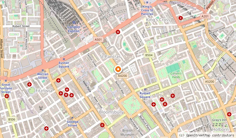Map showing the location of Tavistock Hotel in London