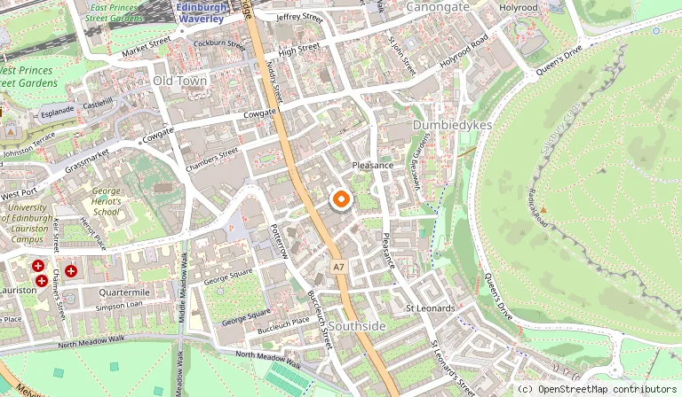 Map showing the location of Ten Hill Place in Edinburgh