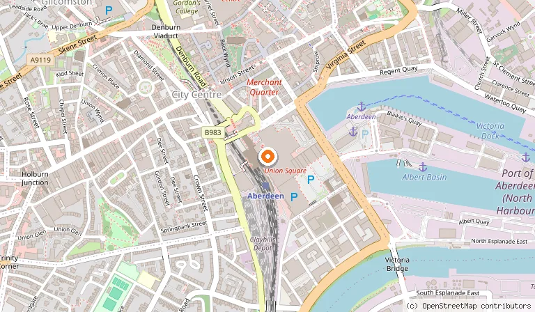 Map showing the location of TGI Fridays - Aberdeen Union Square in Aberdeen