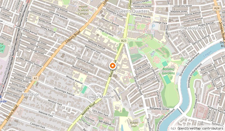 Map showing the location of The Botanic Inn in Belfast