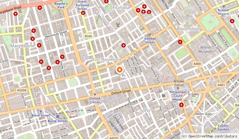 Map showing the location of The Cartoon Museum in London