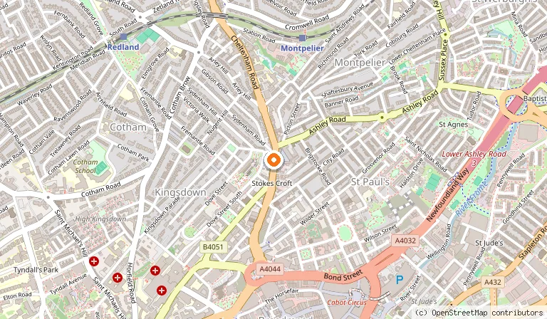 Map showing the location of The Crafty Egg, Stokes Croft in Bristol