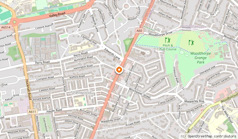 Map showing the location of The Crimson Tree in Nottingham