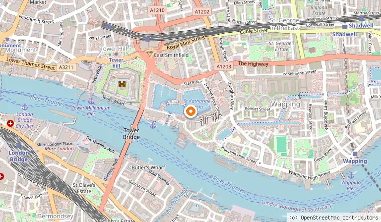 Map showing the location of The Dickens Inn in London