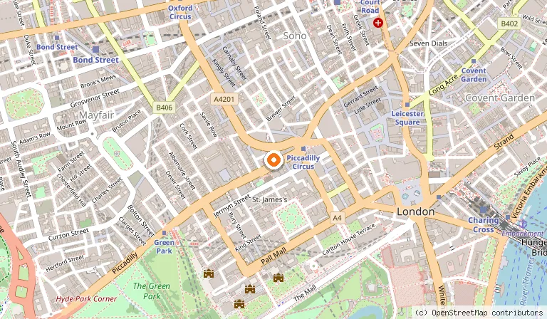 Map showing the location of The Dilly in London
