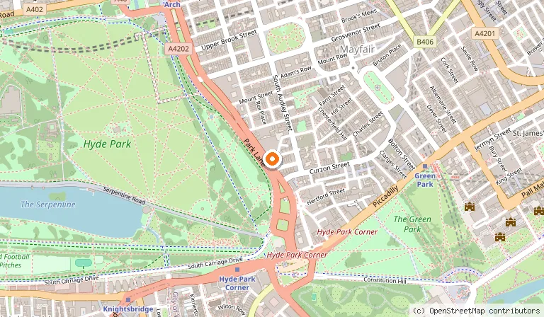 Map showing the location of The Dorchester in London