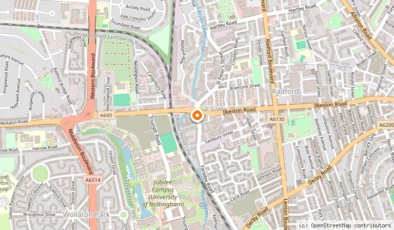 Map showing the location of The Garden Dessert Lounge in Nottingham