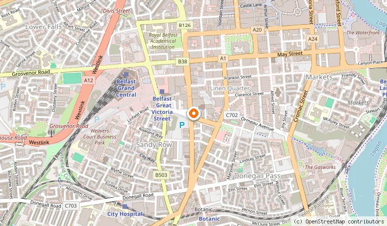 Map showing the location of The Ginger Bistro in Belfast