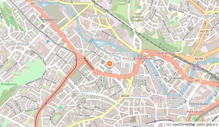 Map showing the location of The Grind Cafe in Sheffield