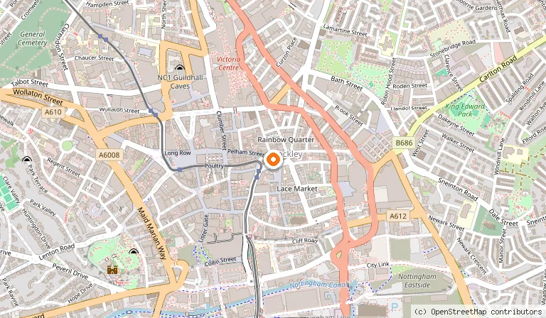 Map showing the location of The Hockley Arts Club in Nottingham