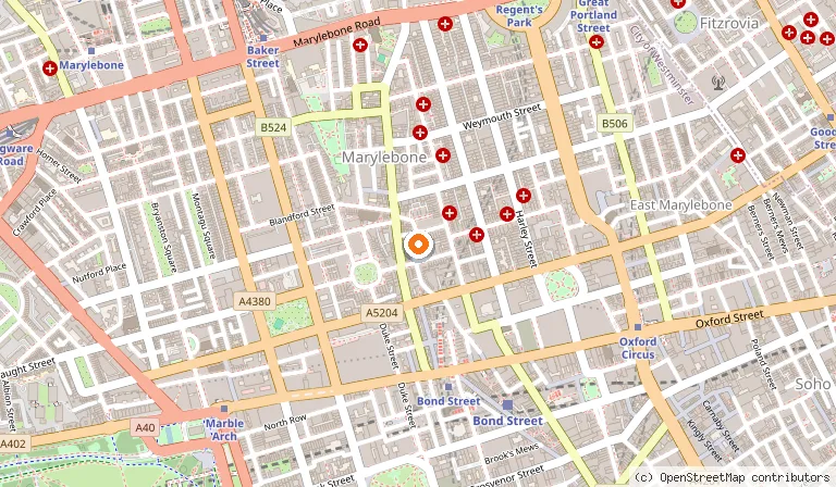 Map showing the location of The Ivy Cafe Marylebone in London