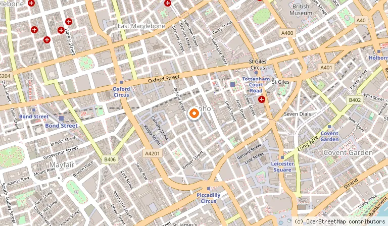 Map showing the location of The Ivy Soho Brasserie in London