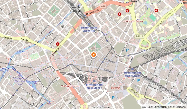 Map showing the location of The Ivy Temple Row in Birmingham