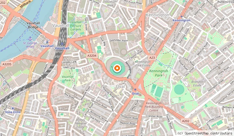Map showing the location of The Kia Oval in London