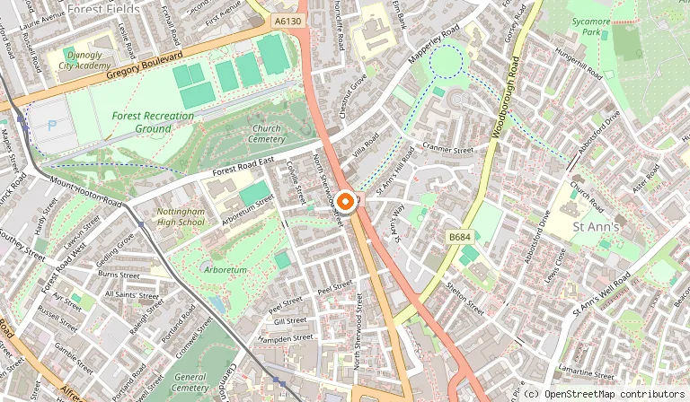 Map showing the location of The Lobster Pot Nottingham in Nottingham