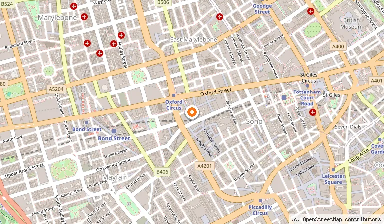 Map showing the location of The London Palladium in London