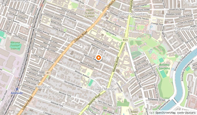 Map showing the location of The Malone Hotel in Belfast