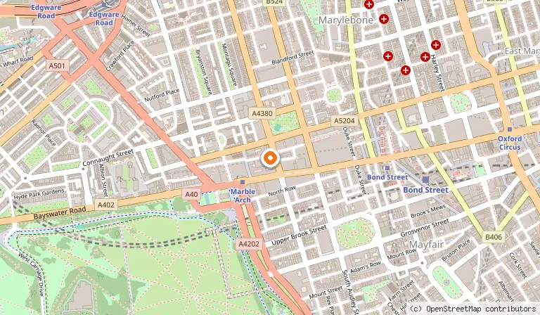Map showing the location of The Marble Arch Hotel, by Thistle in London