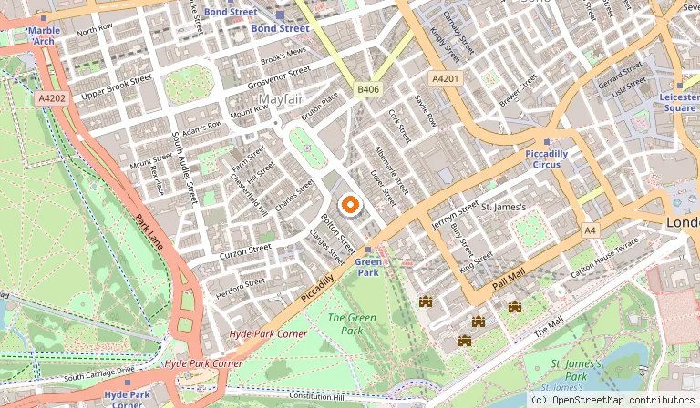 Map showing the location of The May Fair, A Radisson Collection Hotel, Mayfair London in London