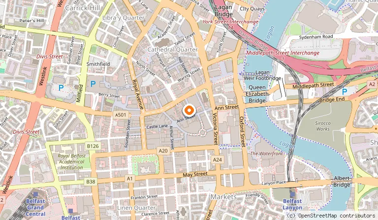 Map showing the location of The Morning Star Bar & Restaurant in Belfast