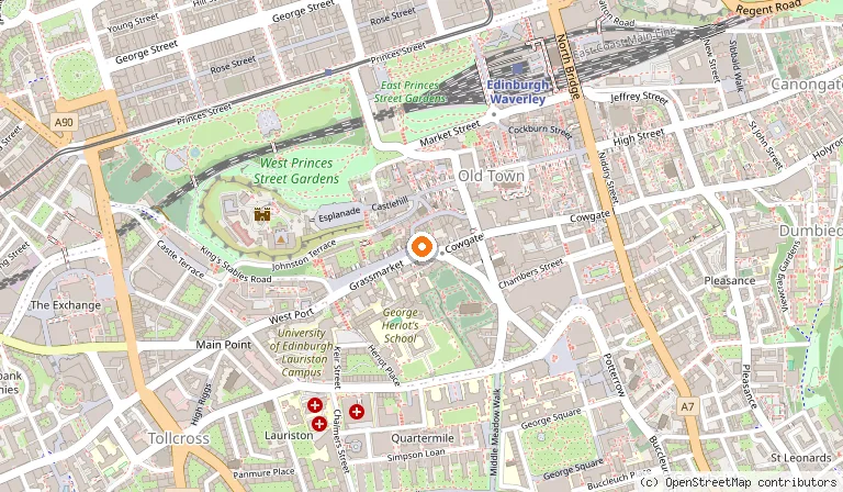 Map showing the location of The Mussel and Steak Bar in Edinburgh