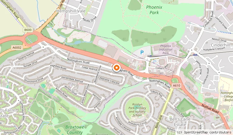 Map showing the location of The Nuthall Pub & Kitchen in Nottingham
