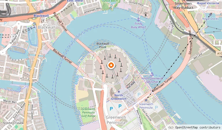 Map showing the location of The O2 in London