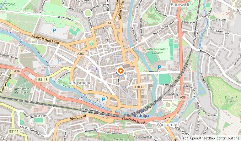 Map showing the location of The Roman Baths in Bath