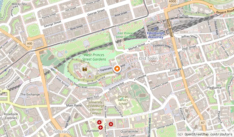 Map showing the location of The Scotch Whisky Experience in Edinburgh