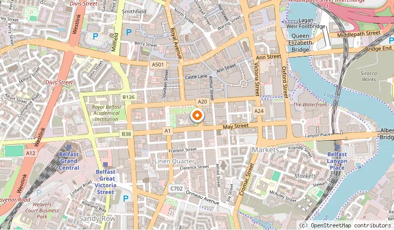 Map showing the location of The Titanic Memorial Garden in Belfast