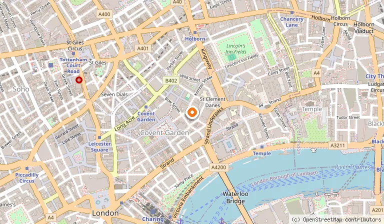 Map showing the location of Theatre Royal Drury Lane in London