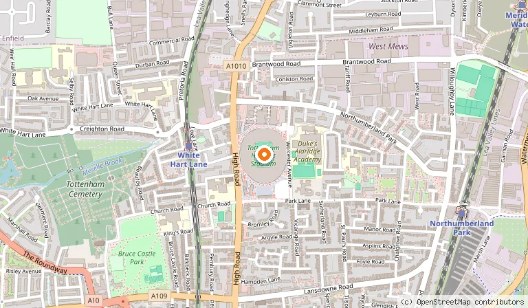 Map showing the location of Tottenham Hotspur Stadium in London