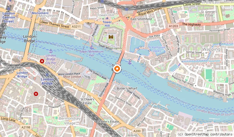 Map showing the location of Tower Bridge in London
