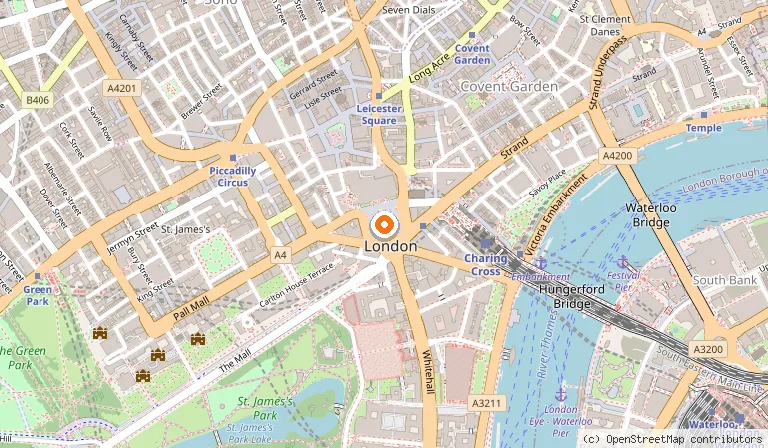 Map showing the location of Trafalgar Square in London