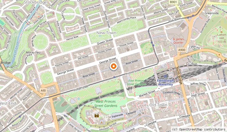 Map showing the location of Travelodge Edinburgh Central Rose Street in Edinburgh