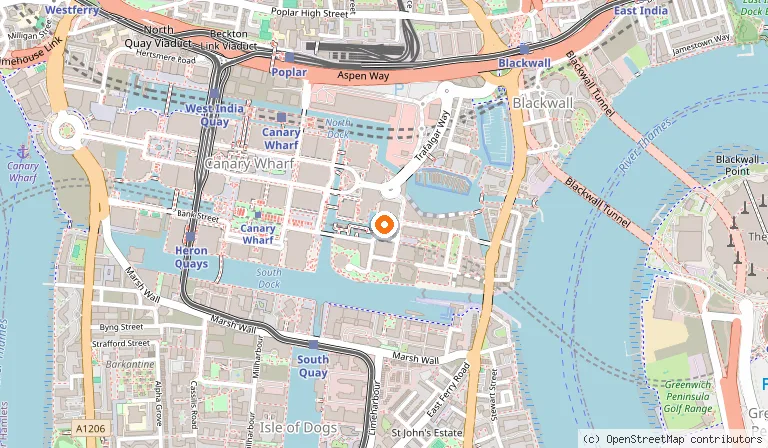 Map showing the location of TRIBE London Canary Wharf in London