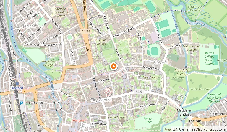Map showing the location of Trinity College in Oxford