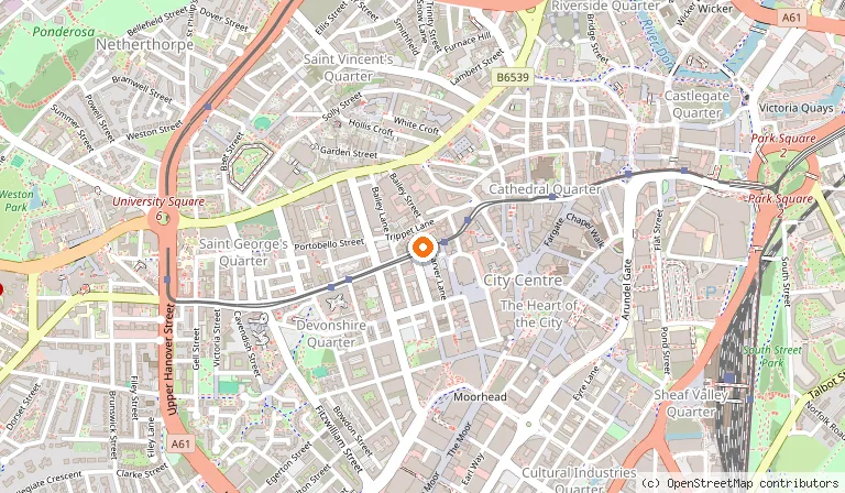 Map showing the location of Tsuki Restaurant and Bar in Sheffield