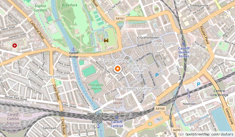 Map showing the location of Turtle Bay Cardiff in Cardiff