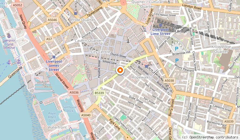 Map showing the location of Turtle Bay Liverpool Hanover St in Liverpool