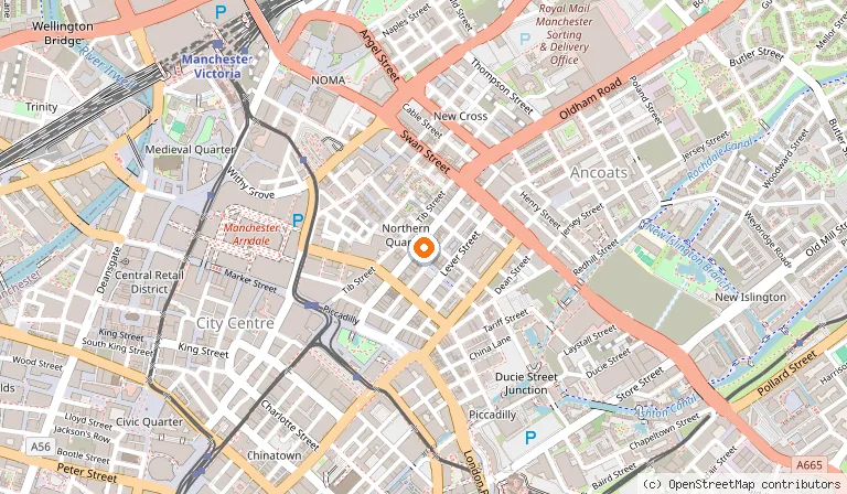 Map showing the location of Turtle Bay Manchester Northern Quarter in Manchester
