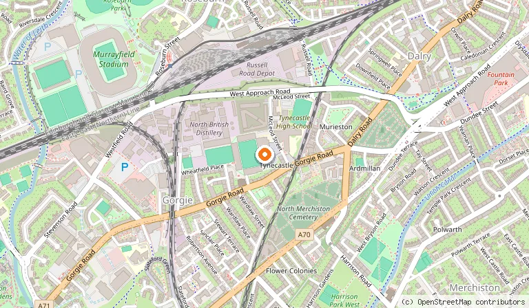 Map showing the location of Tynecastle Park in Edinburgh