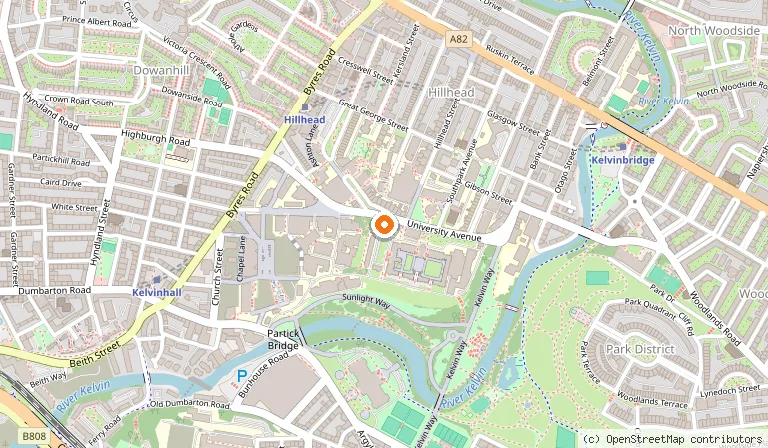 Map showing the location of University of Glasgow in Glasgow