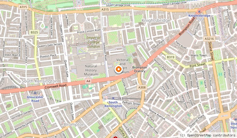 Map showing the location of Victoria and Albert Museum in London