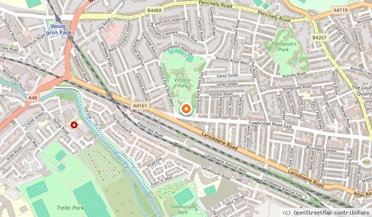 Map showing the location of Victoria Park in Cardiff