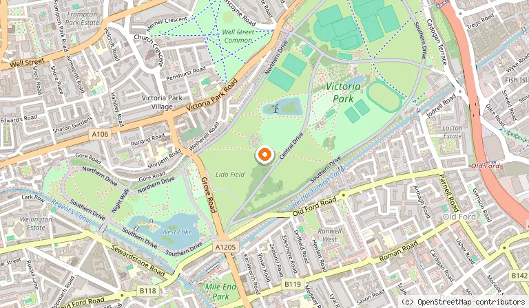 Map showing the location of Victoria Park in London